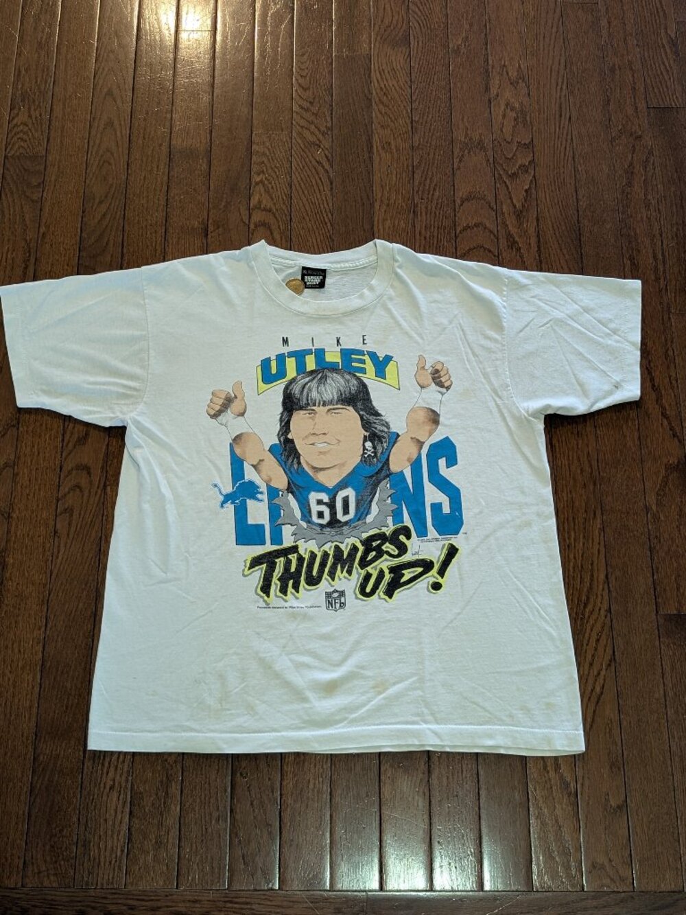 1991 Mike Utley Detroit Lions Thumbs Up Screen Stars T-Shirt Single Stitch XL